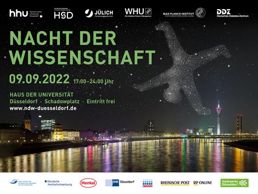 Nacht der Wissenschaft 2022 - Forschung zum Anfassen!
Nach dem großen Erfolg in 2019 ist für 2022 die vierte Düsseldorfer Nacht der Wissenschaft geplant. 
